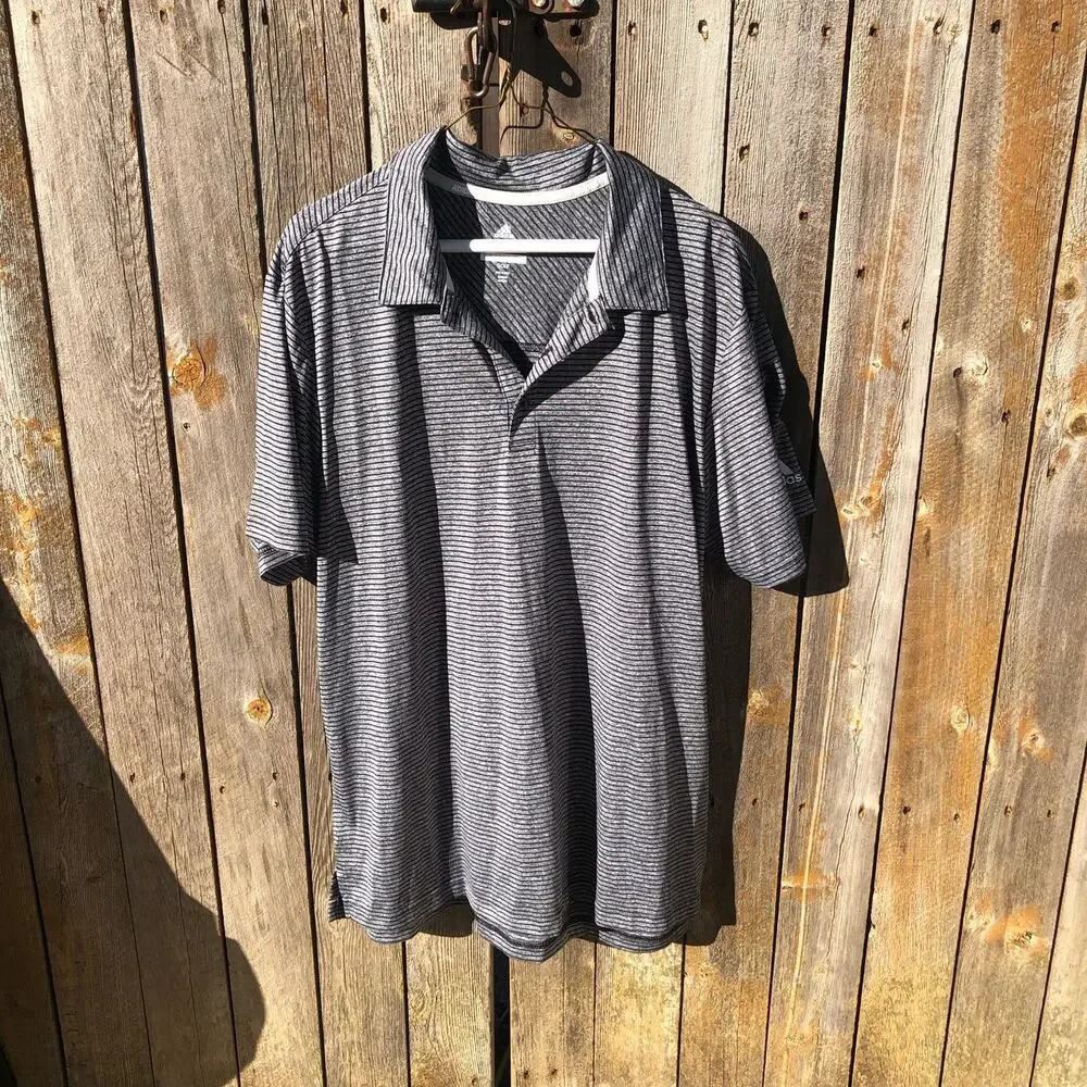 Men's Adidas Gray with Black StripesGolf Shirt Sz XL